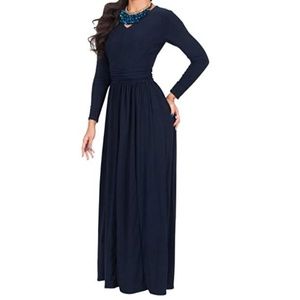 Long Sleeve V-Neck Ruched Empire Waist Maxi Dress